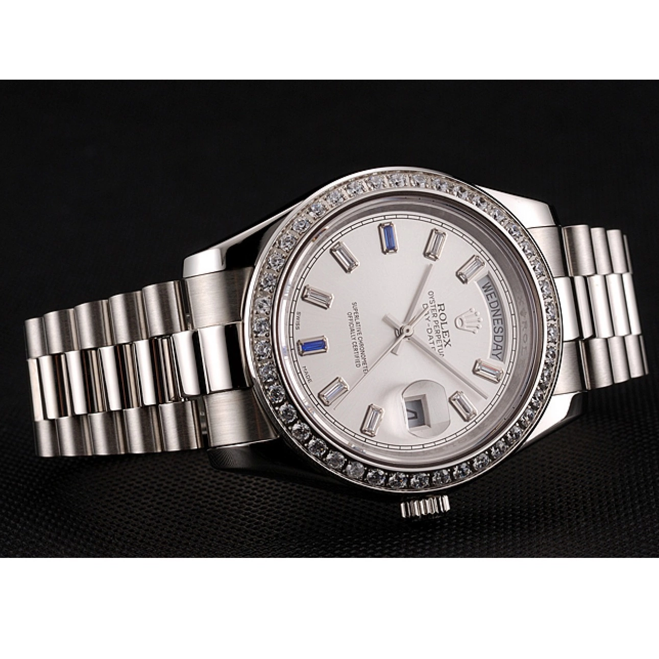 Aaa replica watch Swiss Bezel Day-Date 1454109 Diamonds Rolex Bracelet Steel Staineless 0822